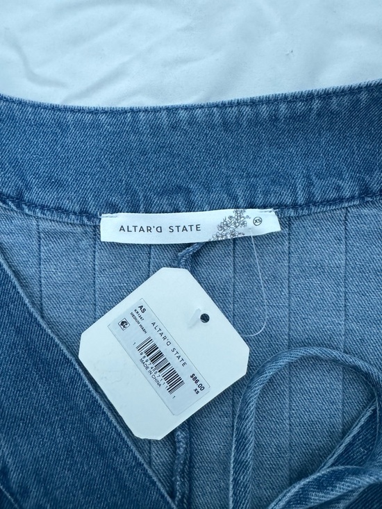 Altar'd State Light Blue Denim Romper with Tie Detail - Picture 4 of 4